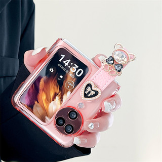 Ốp điện thoại gấp cho Oppo Find N2 N3 Flip Vỏ trong suốt Vòng tay gấu kim cương Vỏ điện thoại dính mềm