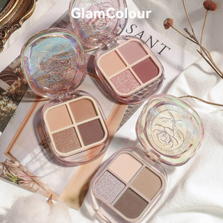GlamColour Phấn Mắt Sơn Mài Lửa Bảng Phấn Mắt Bốn Màu Màu Đất Xi Măng Xám Khô Hoa Hồng Mờ Ngọc Trai Lấp Lánh