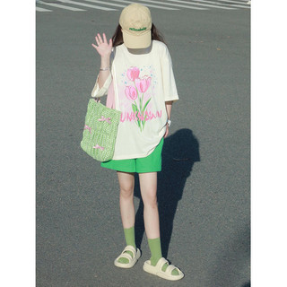 Bộ thun cotton hoa tulip dáng rộng hàng đầu mùa hè