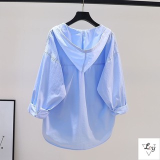 Áo chống nắng tay dài cỡ lớn dành cho nữ, phong cách Hàn, phù hợp với phụ nữ ngoại cỡ, giúp thon gọn, dáng rộng, áo khoác có mũ mùa hè, nhẹ và thoáng khí, phù hợp cho người có