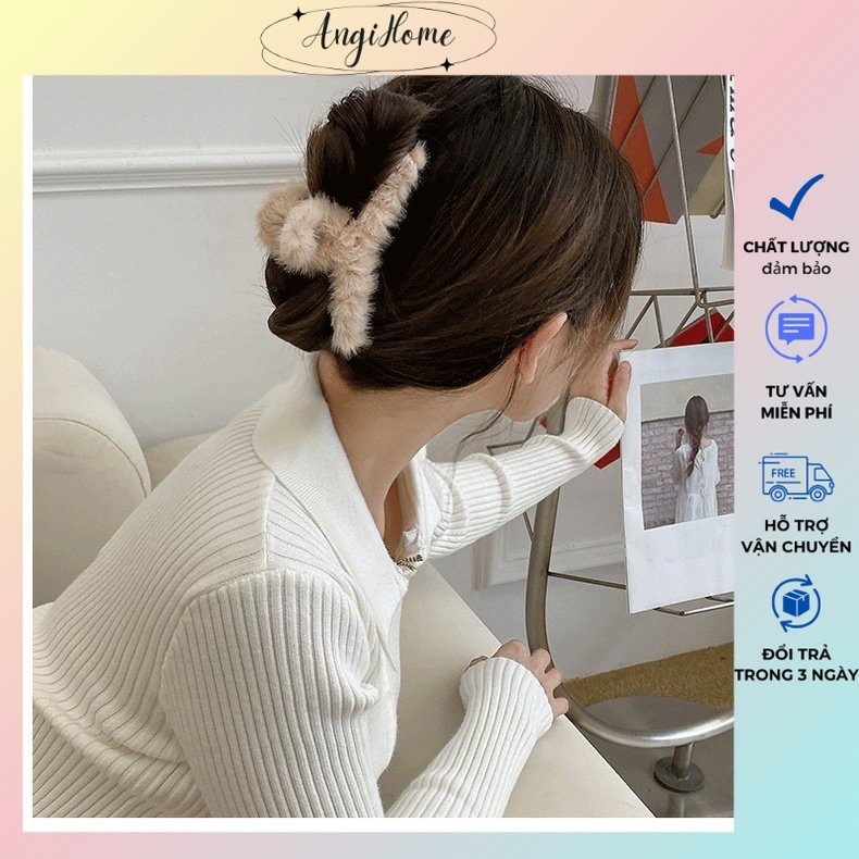 Kẹp tóc càng cua phối lông Hàn Quốc nữ đẹp hottrend 2024 cỡ size lớn cặp búi tóc dễ thương cào 10 răng, 14 răng ANGIHOME