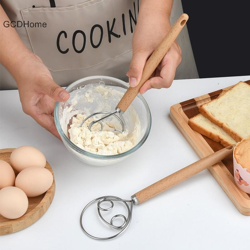 Gcdhome 10 Inch Sáng Tạo Tay DIY Đan Mạch Bánh Mì Thép Không Gỉ Máy Nướng Bánh Mì Bột Đánh Trứng Dụng Cụ Trộn Tay Cầm Bằng Gỗ HOT