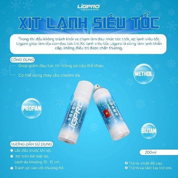 Xịt lạnh giảm đau siêu tốc thảo dược LIGPRO 300ml Sơ cứu thể thao chấn thương hiệu quả thethaochinhhang