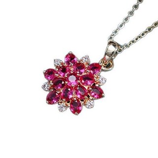 Châu Âu Mỹ ins Phong Cách Mới Đỏ Corundum Hoa Ba Chiều Mặt Dây Chuyền Vòng Cổ Nữ