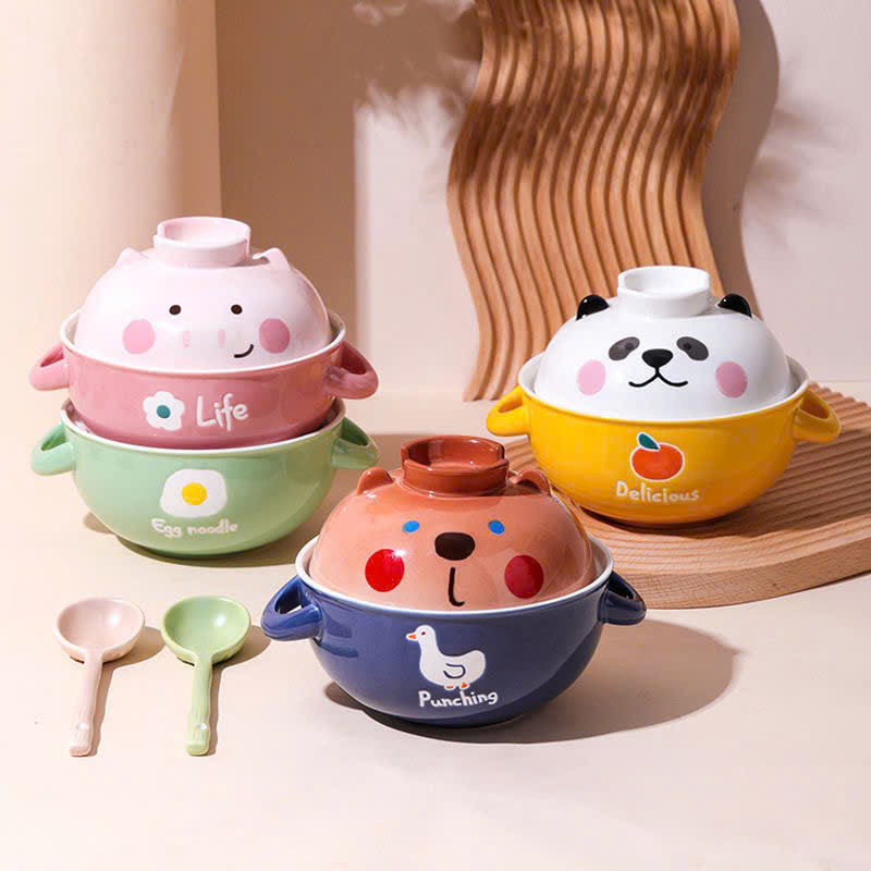 Tô Sứ Úp Mỳ Hình Con Vật Cute - Bát Ăn Mỳ Tôm 700ml 2 Công Dụng Gốm Sứ Cao Cấp