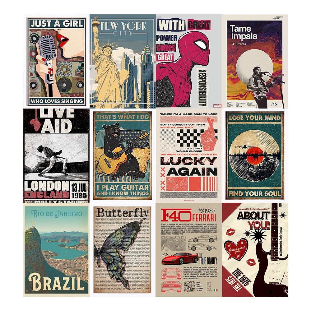 [Giấy] A4 In Màu - Set 50 Tờ Poster Giấy Dán Tường - HÌNH POSTER RETRO VINTAGE - Decor Trang Trí Nhà - GÌ CŨNG IN