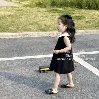(6m-6Y) Đầm Nhỏ Đen Bé Gái Váy Mùa Hè Không Tay Đầm Trung Nhỏ Trẻ Em Đầm Thời Trang Phong Cách Công Chúa