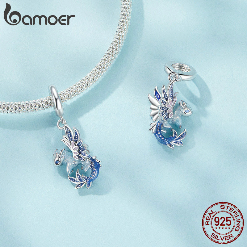 Bamoer 925 Sterling Sliver Charm Flying Dragon Mặt Dây Chuyền Phụ Kiện Series Cho Vòng Tay