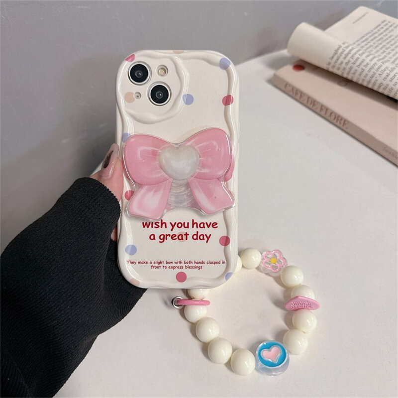 Ốp Điện Thoại Cho Huawei Honor 90 Lite 5G Nova 5t 11 7 PRO 7SE 9SE 10SE Mate 30 40 P30 P40 PRO Dây Xích Ngọc Trai Dễ Thương Nơ Giá Đỡ Vòng Tay Dễ Thương INS Silicon Chống Sốc Ốp Lưng Mềm