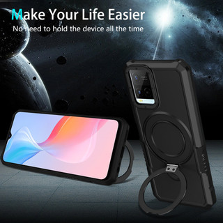 Dành cho Vivo Y21 / Y21s / Y21T / Y33s / Y33T Ốp điện thoại có giá đỡ vòng PC cứng Mặt sau TPU mềm Cạnh bảo vệ chống rơi cấp quân sự Vỏ mỏng chống sốc