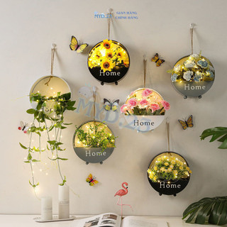 Giỏ hoa Home treo tường phối hoa giả cắm trang trí Myd.23 trang trí phòng khách, phòng ngủ ban công