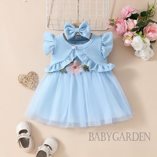 Baga-3 Tháng-3 Tuổi Bé Gái 3 Bộ Quần Áo Công Chúa Váy tuyn Không Tay + Áo Khoác Nút + Băng Đô