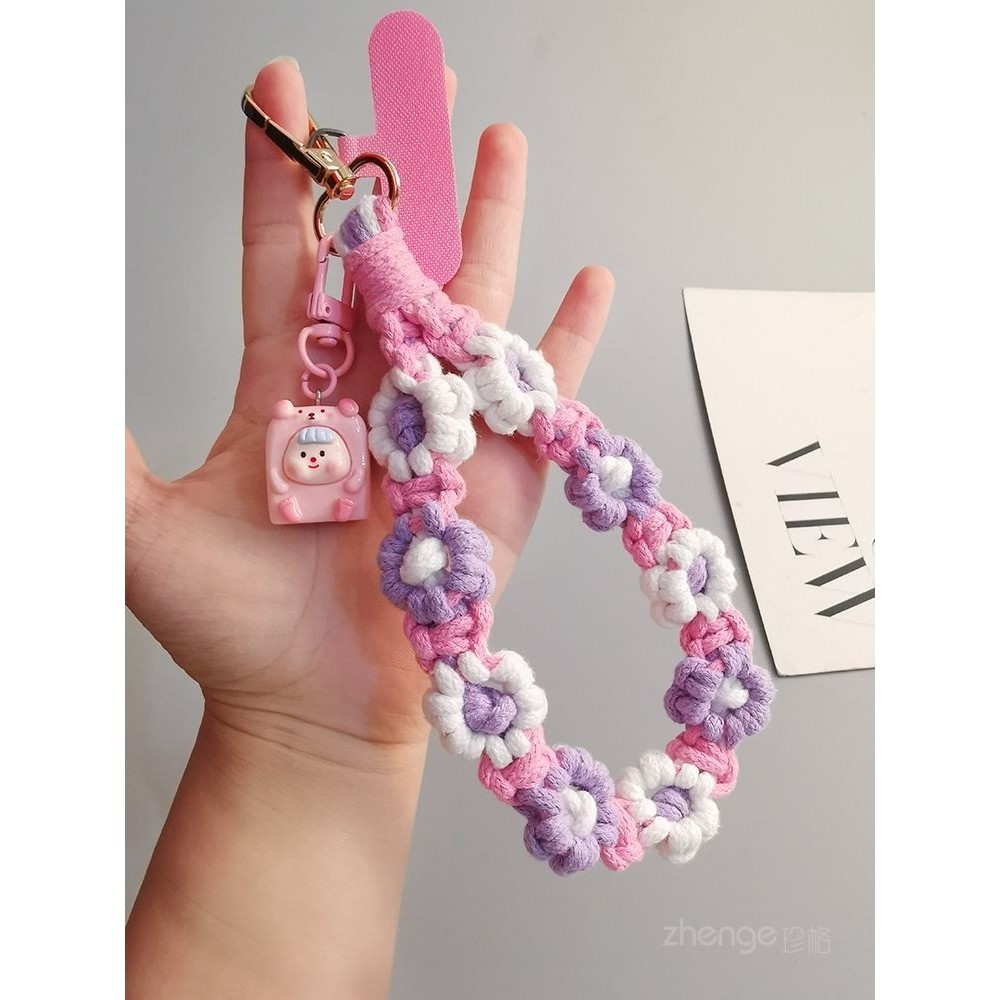 Phụ Kiện Điện Thoại Di Động Handmade Len Bện Hoa Điện Thoại Di Động Dây Chống Sốc Thời Trang Nữ Dây Đeo Cổ Tay Đơn Giản Phong Cách Ngắn Dây Kẹp Vỏ Điện Thoại Đa Năng Chống Mất