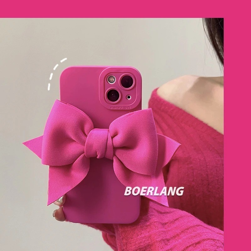 Ốp điện thoại silicon hình nơ 3D màu hồng thời trang cho iPhone 16 15 14 13 12 Pro Max 7 8 Plus X XS Max XR 11 SE Girl Gift Cover