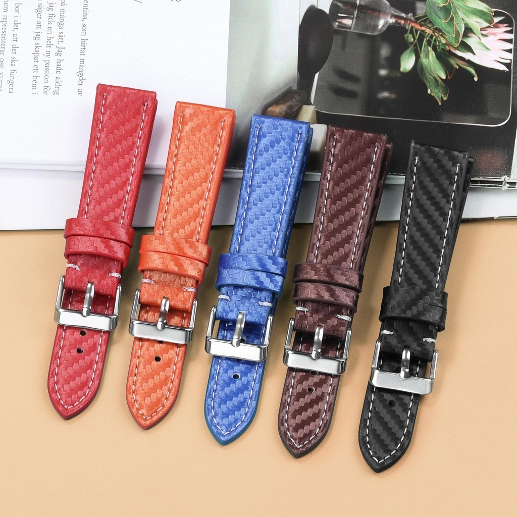 Họa Tiết Sợi Carbon Da Thật Chính Hãng Dây Đeo Đồng Hồ 18mm 20mm 22mm Dây Đồng Hồ 24mm Dây Đeo Đồng Hồ Vòng Tay Nam Nữ Sọc Đen Trắng Vòng Tay