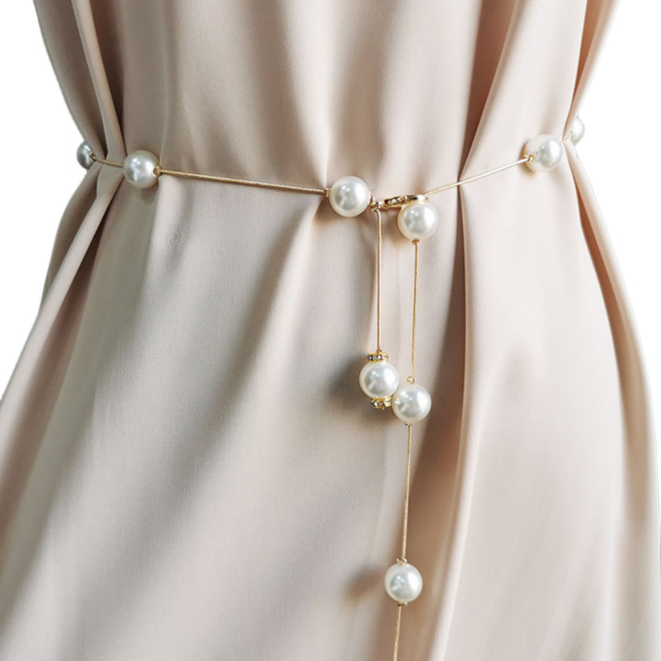 Nhà máy thời trang ngọc trai thắt lưng nữ dây đai mỏng cho phụ nữ váy skinny dây thắt lưng trang trí mới