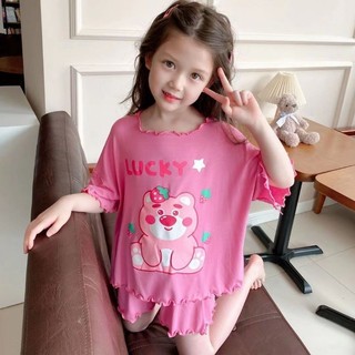 Bộ đồ ngủ tay ngắn họa tiết hoạt hình phong cách kuromi xinh xắn cho bé gái