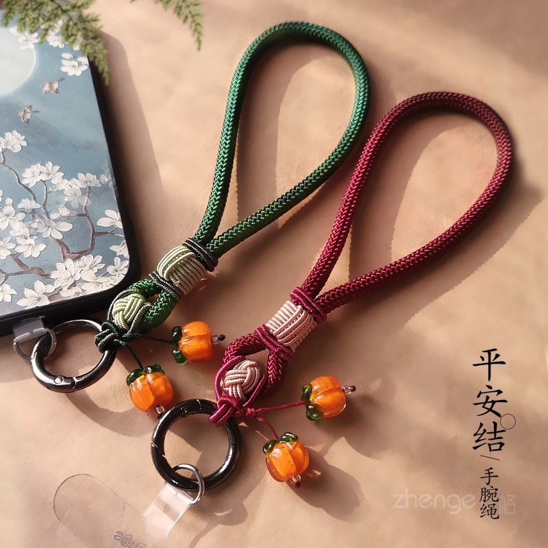 Phụ kiện điện thoại di động Hồng Ruyi Nút thắt hòa bình Mặt dây chuyền Điện thoại di động Dây đeo cổ tay phong cách Trung Quốc Nam Nữ Điện thoại di động Dây bện Phụ kiện điện thoại di động ngắn