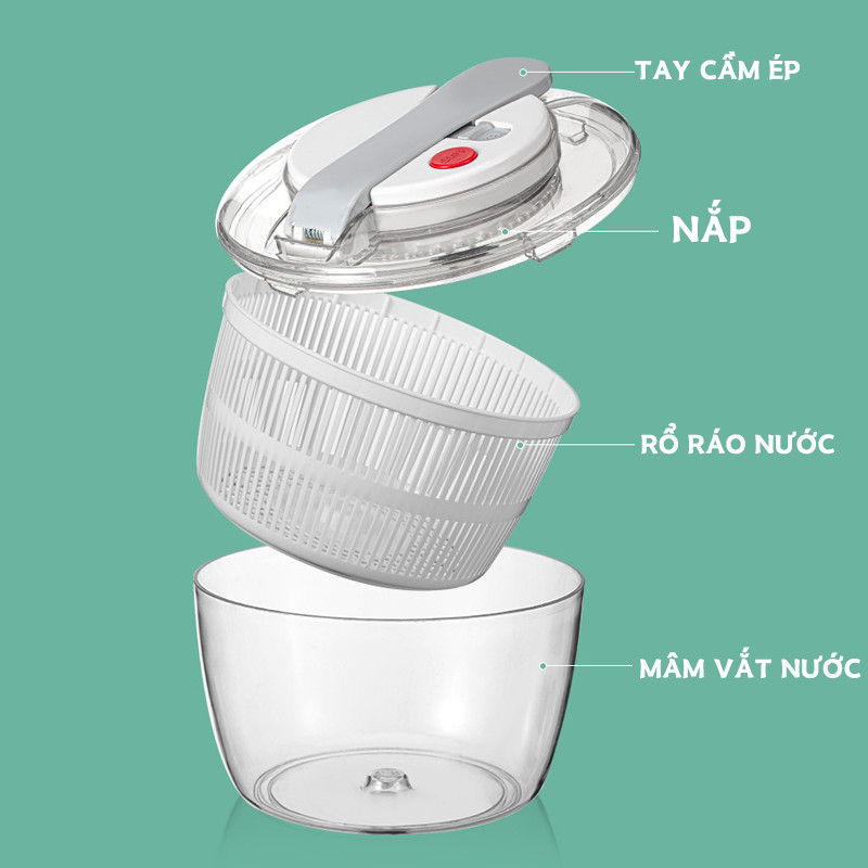 Máy giặt rau gia dụng,Rổ quay rau sống ráo nước nhanh,dụng cụ vắt nước rau an toàn,tiện dụng dung tích 3 lít