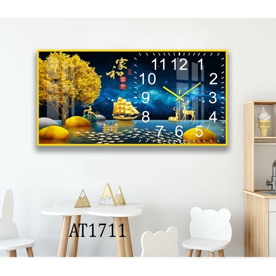 Tranh Đồng Hồ Tráng Gương 5D Hươu Tài Lộc - Trang Trí Phòng Khách, Decor Phòng Làm Việc, Làm Quà tặng