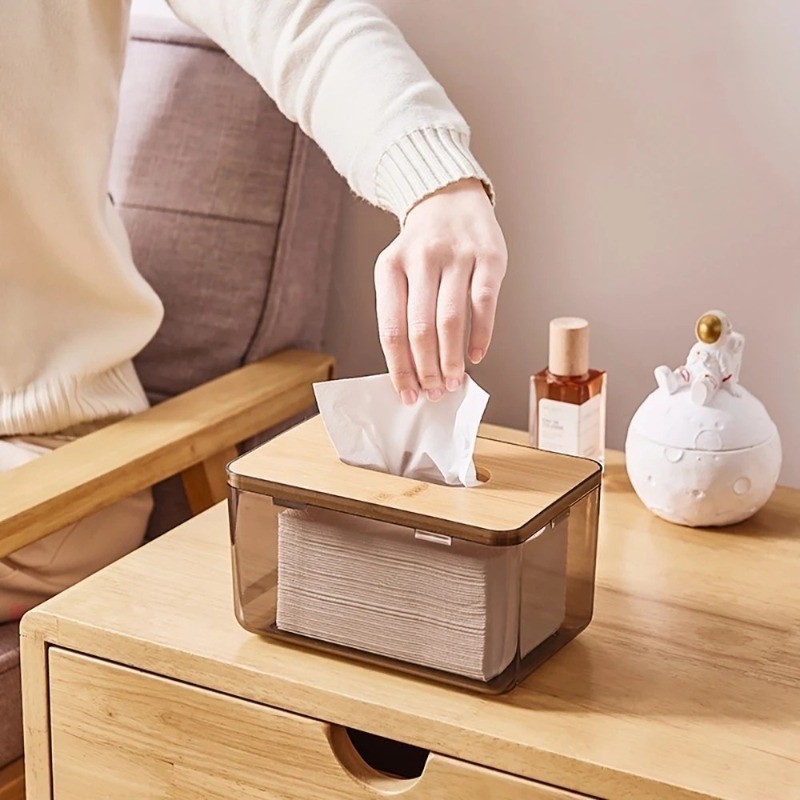 Hộp đựng khăn giấy trong suốt chống trượt / Hộp đựng khăn giấy gia dụng / Hộp đựng khăn ăn hình vuông