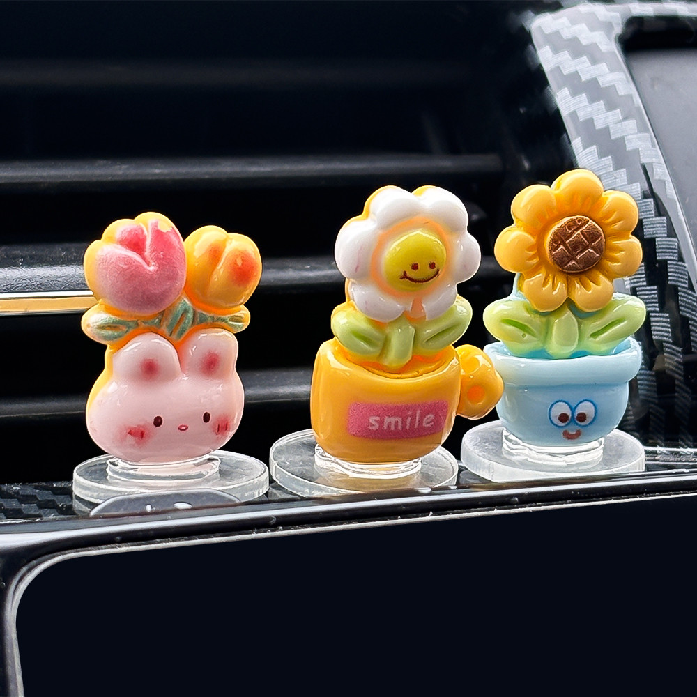 7 Cái / bộ Cây trồng trong chậu hoạt hình Trang trí ô tô - Cây xương rồng DIY Nhựa Trang trí - Mini, Sáng tạo, Tự dính - Dành cho bảng điều khiển trung tâm ô tô, Bảng điều khiển - Phụ kiện nội thất ô tô
