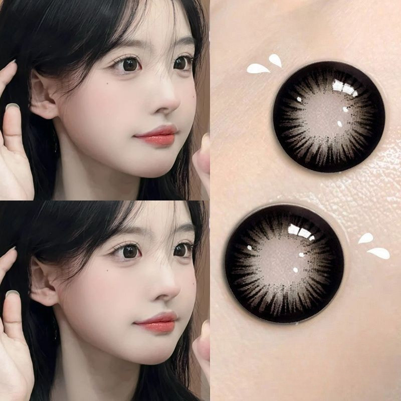 Set 2 Kính Áp Tròng Màu Đen contact lenses 0 ~ -8.00 black len 14.2mm lens cận lens nâu bean black 76