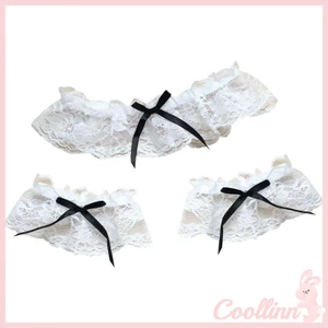 Pack of 3 Elegant Lace Bridal Leg Garters Wrist Cuffs Wedding Accessories Set