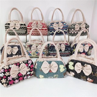 Túi xách Mini WOAY Bow, Tote mua sắm thông thường dưới cánh tay, Túi đựng vải Cotton in hình dung tích lớn dành cho nữ