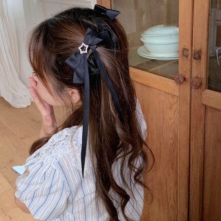 Kẹp tóc tua rua hình ngôi sao pha lê Y2K - Giá đỡ đuôi ngựa lấp lánh Kawaii - Ruy băng dài ngọt ngào Barrettes - Mũ nón nơ nữ phổ biến - Kẹp tóc nơ màu hồng INS