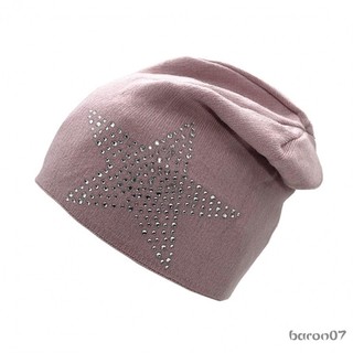 Phụ Nữ Mùa Đông Ấm Mũ Beanie Kim Cương Giả In Hình Ngôi Sao Thời Trang Trượt Băng Cắm Trại Đi Bộ Đường Dài Mũ
