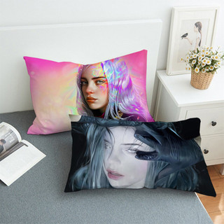 Billie Eilish Hình Chữ Nhật Gối Hoạt Hình Dễ Thương Gấu Dâu In Một Mặt Đệm Polyester Trang Trí Sofa Nhà (Không Có Lõi)