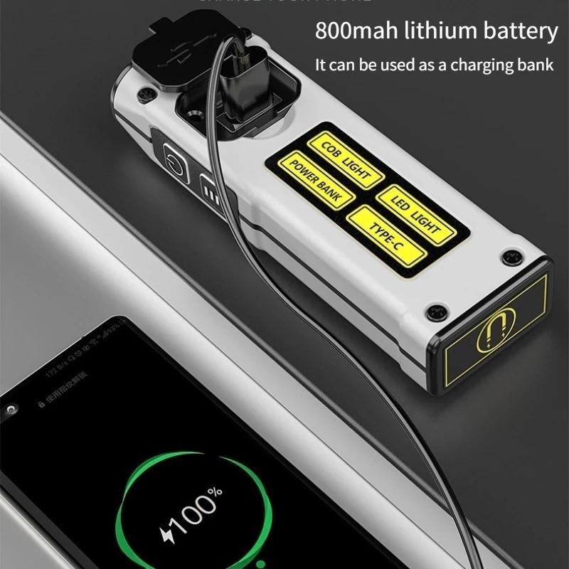 Ecily Đa Năng Mini COB Đèn Pin Di Động Type-C Sạc Nam Châm Mạnh Đèn Làm Việc Đèn Pin Led Công Suất Cao Với Power Bank