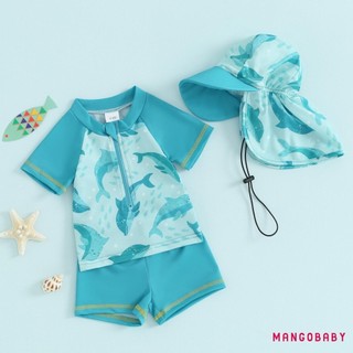 Mg-baby Kids Boys Rash Guard Set Tay Ngắn Cá Heo In Hình Quần Short Mũ Đồ Bơi Mùa Hè Đồ Bơi