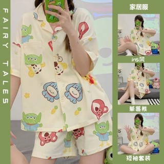 2024 phổ biến trên internet phong cách nổi tiếng đồ ngủ dành cho nữ mùa hè cotton nguyên chất ngắn tay mùa hè mỏng hoạt hình dễ thương quần áo tại nhà có thể mặc bên ngoài