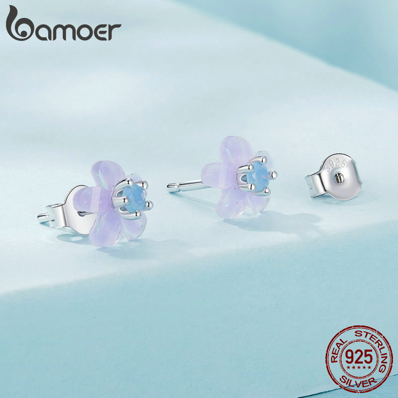 Bamoer 925 Sterling Sliver Bông Tai Bướm Hoa Tím Cỏ Ba Lá Bay Thiết Kế Rồng Trang Sức Quà Tặng Cho Nữ