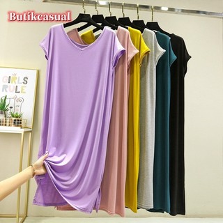 Phụ Nữ Modal Cotton Đầm Plus Kích Thước Trơn Đầm Rời Thường Ngày 2025 Váy Ngủ Mùa Hè