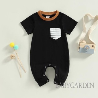 Baga-baby Bé Trai Áo Liền Quần Mùa Hè Cổ Tròn Màu Sắc Tương Phản Tay Ngắn Rompr