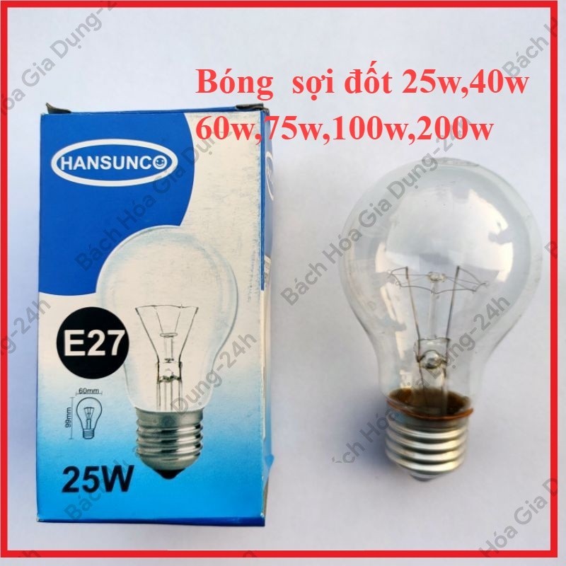 Bóng đèn sợi đốt 25w, 40w, 60w, 100w, 200w đui E27 thắp sáng, sưởi ấm ...