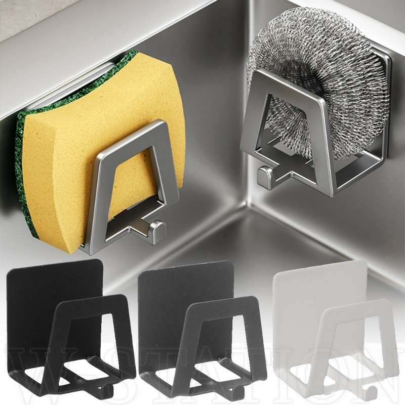 Giá đỡ miếng bọt biển bằng thép không gỉ - Giá phơi thoát nước bằng bọt biển bồn rửa- Móc lưu trữ treo tường - Tự dính, Tiết kiệm không gian - Phụ kiện sắp xếp nhà bếp