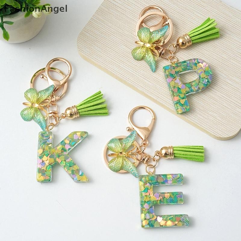 FashionAngel A-Z Ban Đầu Chữ Móc Khóa Xanh Lá Chữ Quyến Rũ Túi Mặt Dây Chuyền Cặp Đôi Chìa Khóa Mặt Dây Chuyền Cho Bạn Bè Quà Tặng VN