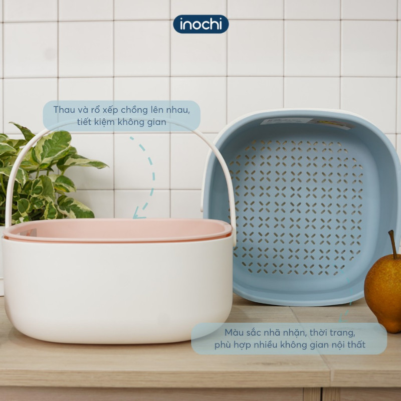 Bộ thau rổ có quai xách Yoko 27cm Inochi (tiêu chuẩn Nhật Bản)