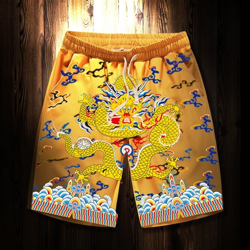 Quần short nam rộng rãi mát mẻ kích thước lớn quần thường ngày phong cách Trung Quốc in hình rồng mới mùa hè thoáng khí nhanh khô