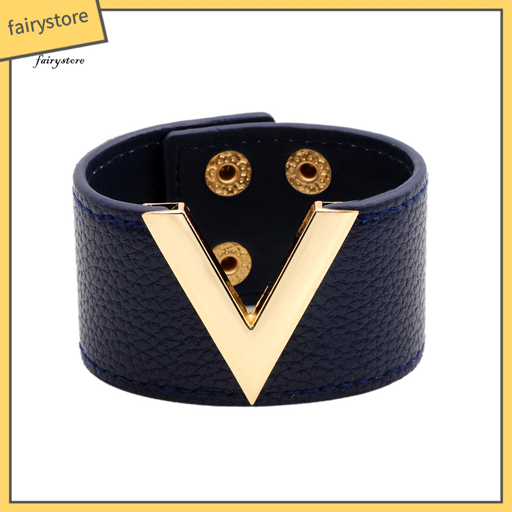 Fairystore| Phụ Nữ Rộng Hình Chữ V Vòng Tay Vòng Tay Dây Đeo Tay Thời Trang Nút Dự Tiệc Trang Sức Quà Tặng