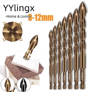 YYlingx cross tile drill bit, 3-12mm four-edged cross hexagon tile drill, hole opener công cụ khoan đa chức năng bê tông