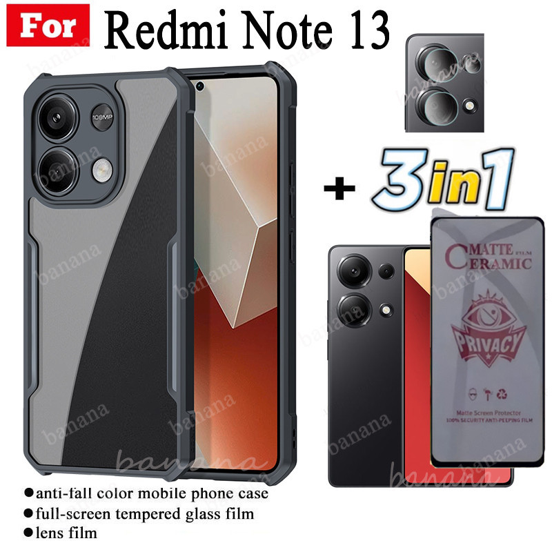 Ốp Điện Thoại Chống Sốc 3 Trong 1 Redmi Note 13 4G Note13 5G Cho Redmi Note 13 Pro 4G 5G Chống Gián Điệp Mềm Gốm Mờ Riêng Tư Kính Cường Lực