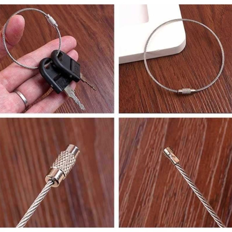 Mon 10 Chiếc Nhẫn Chìa Khóa Lớn Giá Đỡ Dây Thép Không Gỉ Móc Khóa Cáp