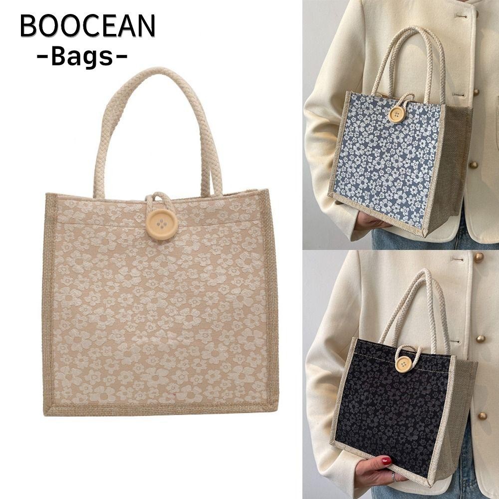 BOOCEAN Túi Tote quà tặng, Túi xách Pháp cầm tay, Túi đựng đồ ăn trưa có thể tái sử dụng bằng vải lanh thông thường cho bé gái