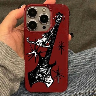 Ốp Điện Thoại Thích Hợp Cho iPhone Guitar Cat 13 Vỏ Điện Thoại iPhone14 Burgundy 15Pro Chống Sốc 11 Sáng Tạo 12promax Lỗ Lớn 8 Vỏ Bảo Vệ GJYU
