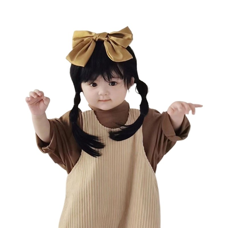 Dasbsug Thời Trang Trẻ Em Mũ Tóc Bé Gái Tóc Ngắn Trẻ Em Xoăn Tóc Giả Mũ Ảnh